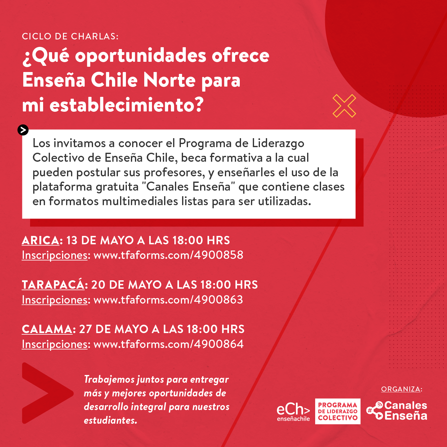 Enseña Chile Norte ofrece talleres gratuitos para comunidades escolares de las regiones de Arica, Tarapacá y Antofagasta 