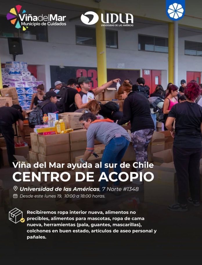Municipio de Viña del Mar dispone de centro de acopio para ir en apoyo de damnificados por incendios en el sur del país Municipio de Viña del Mar dispone de centro de acopio para ir en apoyo de damnificados por incendios en el sur del país