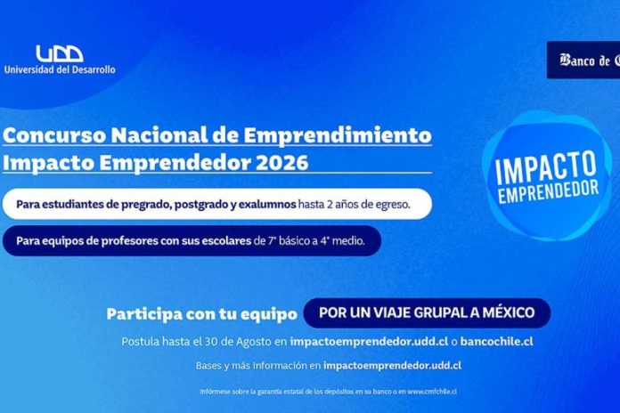 UDD y Banco de Chile lanzan convocatorias para los concursos nacionales Impacto Emprendedor Escolar y Universitario