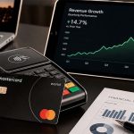 Mastercard supera previsiones con ingresos de US$9.277 millones Pagos digitales,Tarjeta de Crédito junto a gráficos de ingresos y terminal de pago
