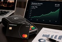 Mastercard supera previsiones con ingresos de US$9.277 millones Pagos digitales,Tarjeta de Crédito junto a gráficos de ingresos y terminal de pago