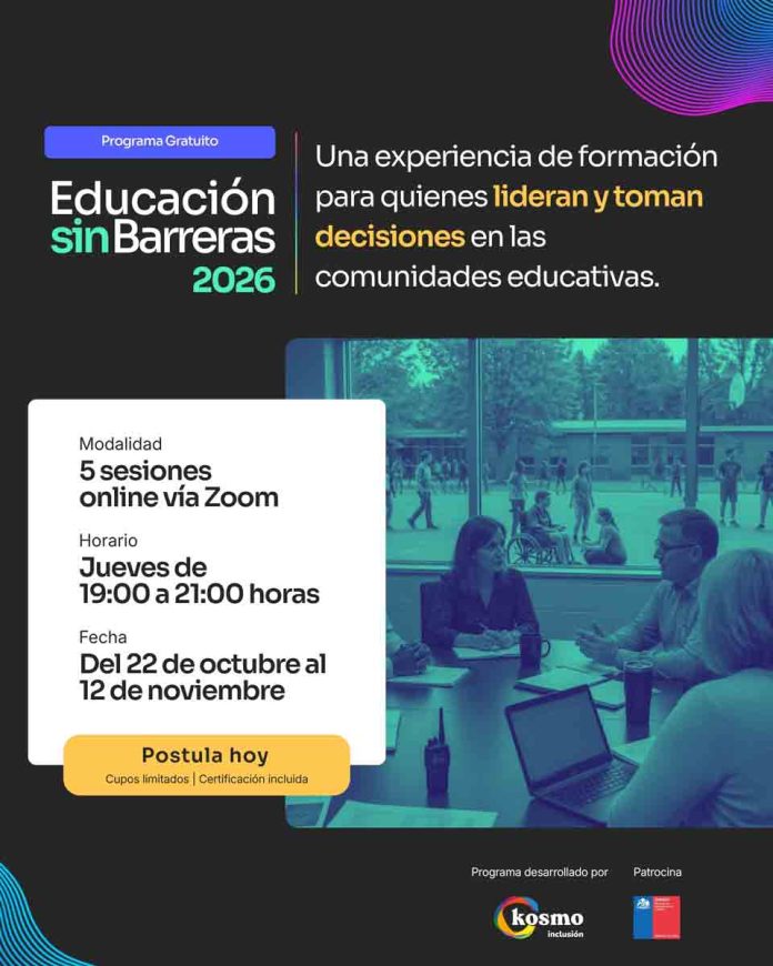 Se abre la convocatoria para Educación sin Barreras 2026: programa formativo gratuito dirigido a quienes lideran y toman decisiones en comunidades educativas